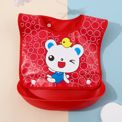 Security Cartoon Print Baby Bibs for Boys & Girls | Waterproof Soft Silicone Kids Burp Cloth with Pocket, Feeding Bib for Children - Kidzy Market