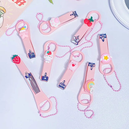 Girls Heart Pink Nail Clippers with Bead Chain Cartoon Bear Rabbit Nail Trimmer Cutter for Baby Kids Care Manicure Tools