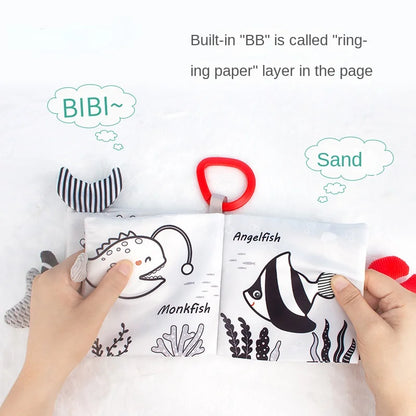 Infant Baby Cloth Book – Black and White Tail Book for Tactile Stimulation, Tear-Resistant for Ages 0–36 Months