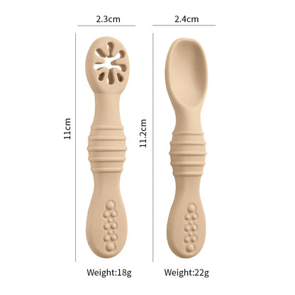 2PCS Silicone Baby Spoons Set – First Stage Utensils for Baby Led Weaning – Chew Training Spoons for Self-Feeding – Soft & Safe Baby Feeding Utensils
