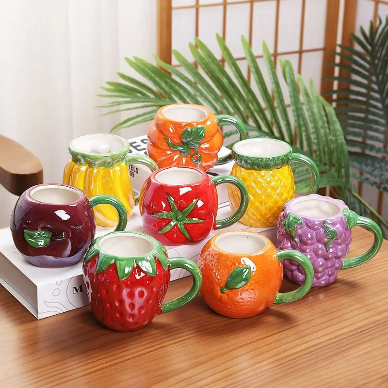 1-Piece Ceramic Kids Fruit Mug — Strawberry, Pumpkin & Pineapple Handgrip Coffee & Milk Cup | Cute Breakfast & Birthday Gift