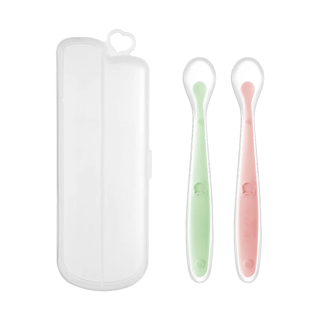 Baby Food Feeding Spoon Set – Stainless Steel Scraping & Soft Silicone Spoon for Infants and Toddlers – Includes Storage Box – BPA Free Baby Utensils for Puree, Soft Foods & Weaning