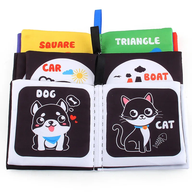 4 Pages Enlightenment Early Learning Books - Black and White Cloth Book for Kids, Montessori Educational Toys