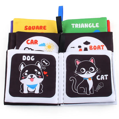 4 Pages Enlightenment Early Learning Books - Black and White Cloth Book for Kids, Montessori Educational Toys