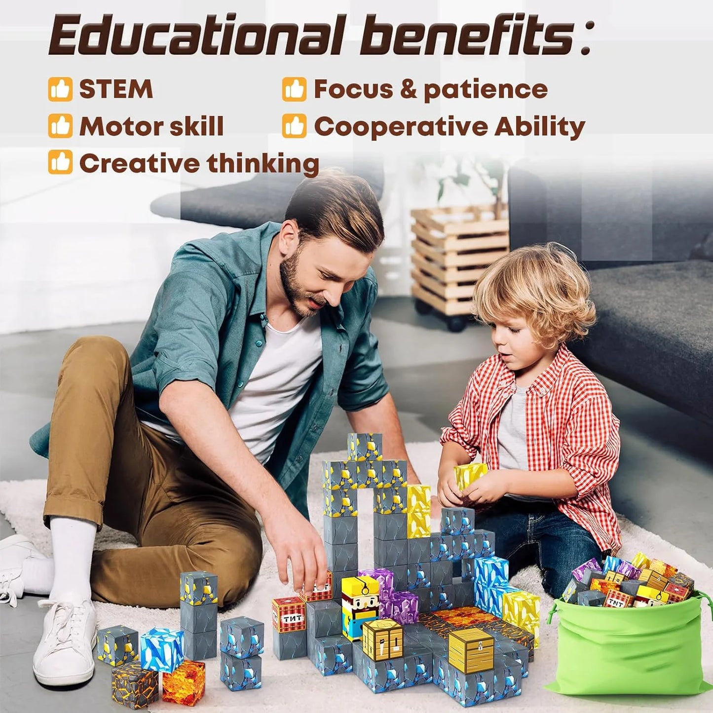 Magnetic Building Blocks – Mine World Cube Magnet Set for Kids Age 3+, DIY STEM Model, Best Montessori Sensory Toy for Children