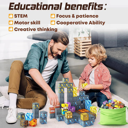 Magnetic Building Blocks – Mine World Cube Magnet Set for Kids Age 3+, DIY STEM Model, Best Montessori Sensory Toy for Children
