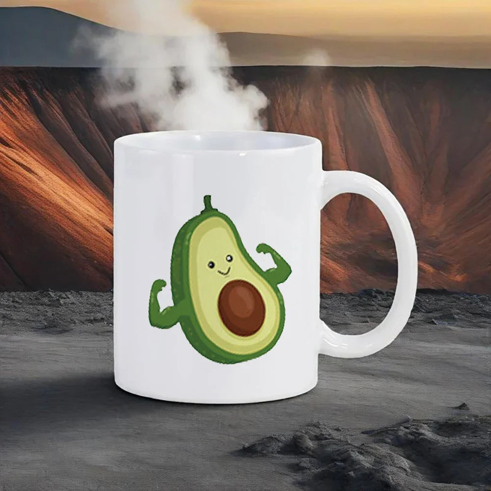 Cute Avocado Porcelain Coffee Mug - Cartoon Green Avocado Breakfast & Juice Cup, 11 oz (320 ml)