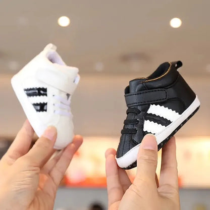 New 0-18M Baby Shoes – Newborn Infant Toddler Casual PU Leather First Walkers, Cotton Sole Anti-Slip Crib Shoes