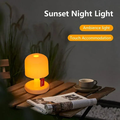 Mini Sunset Night Lamp USB Rechargeable Mushroom Style LED Desktop Light for Coffee Bar Home Decor Bedroom