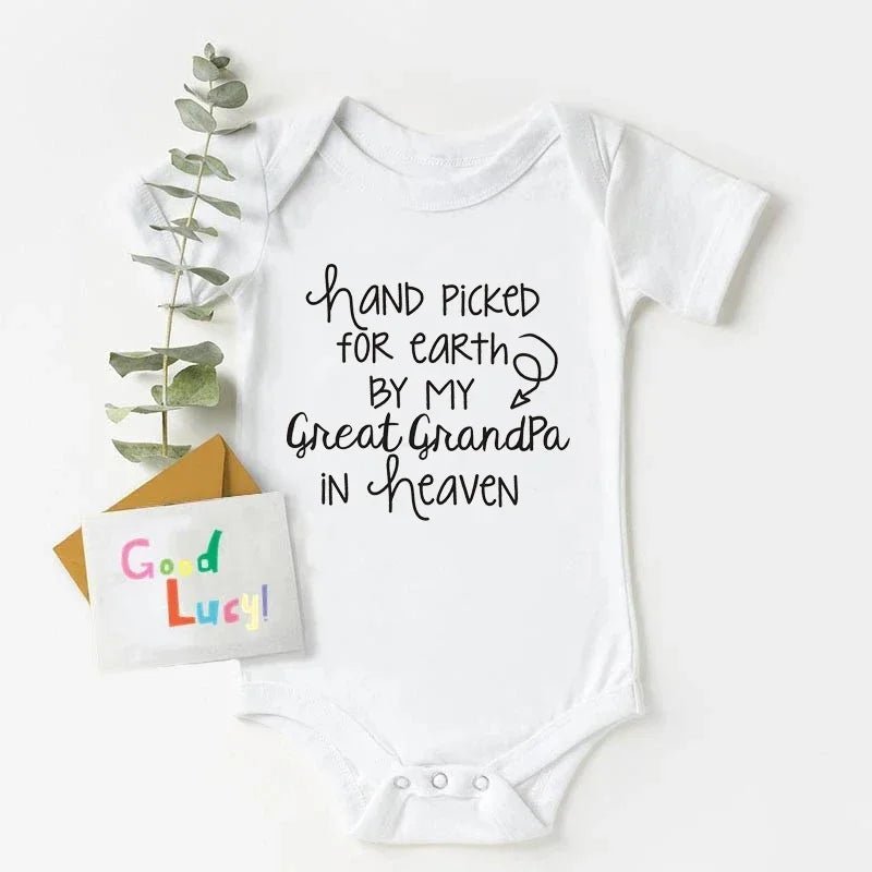 Baby Bodysuit - Hand Picked for Earth by My Great Grandpa in Heaven Printed Newborn Romper - Cotton Body Baby Girl & Boy Clothes