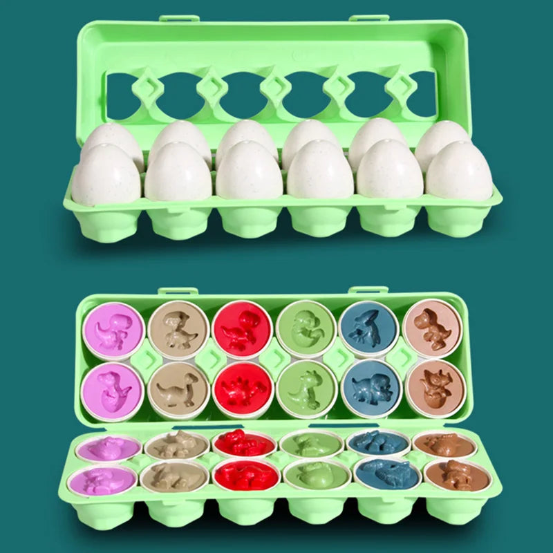 12 Matching Eggs Montessori Sensory Toy – Easter Chicken Color and Shape Sorting Educational Toy for Kids Gifts