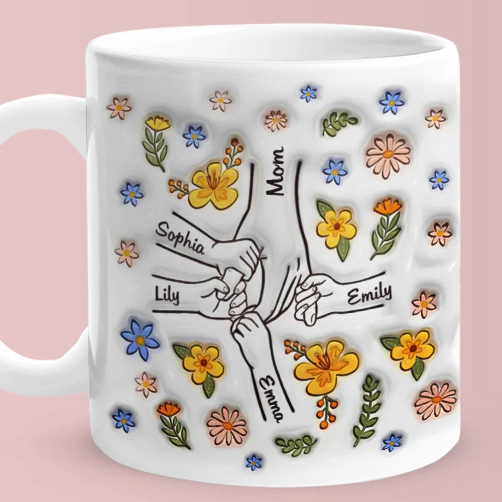 Personalized Custom Name 11 oz Ceramic 3D Pottery Inflated-Effect Coffee Mug – Gift for Mom