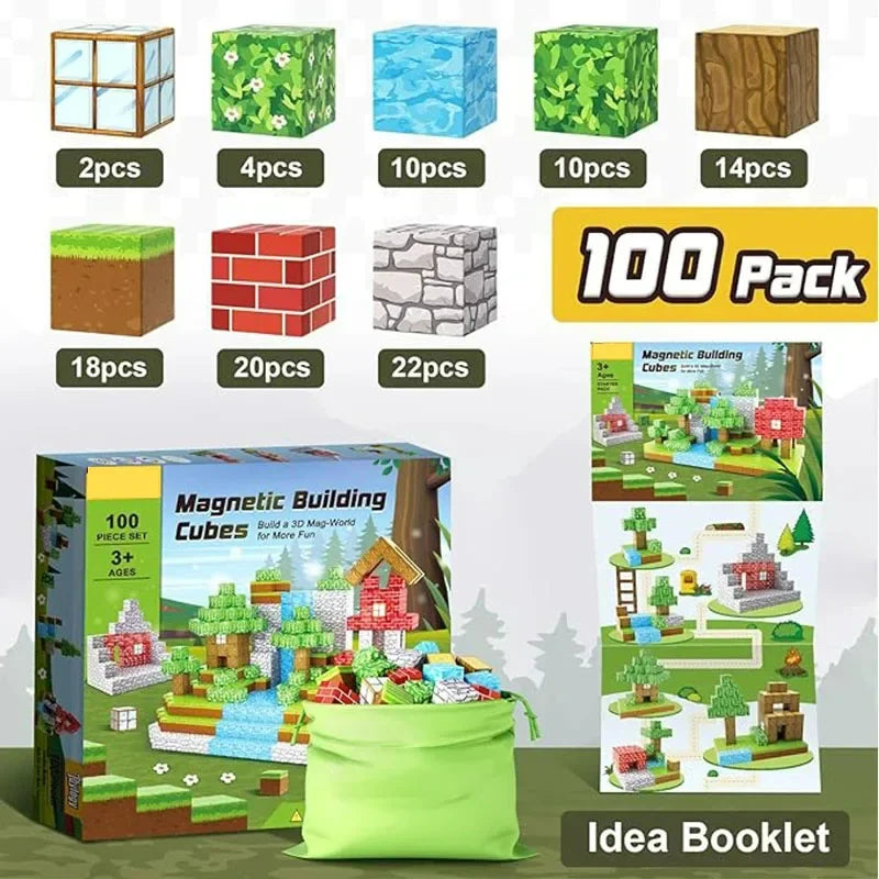 Magnetic Building Blocks Mine World Set – Magnet Cube DIY Model, STEM Sensory Toy for Kids 3+, Gift for Boys and Girls