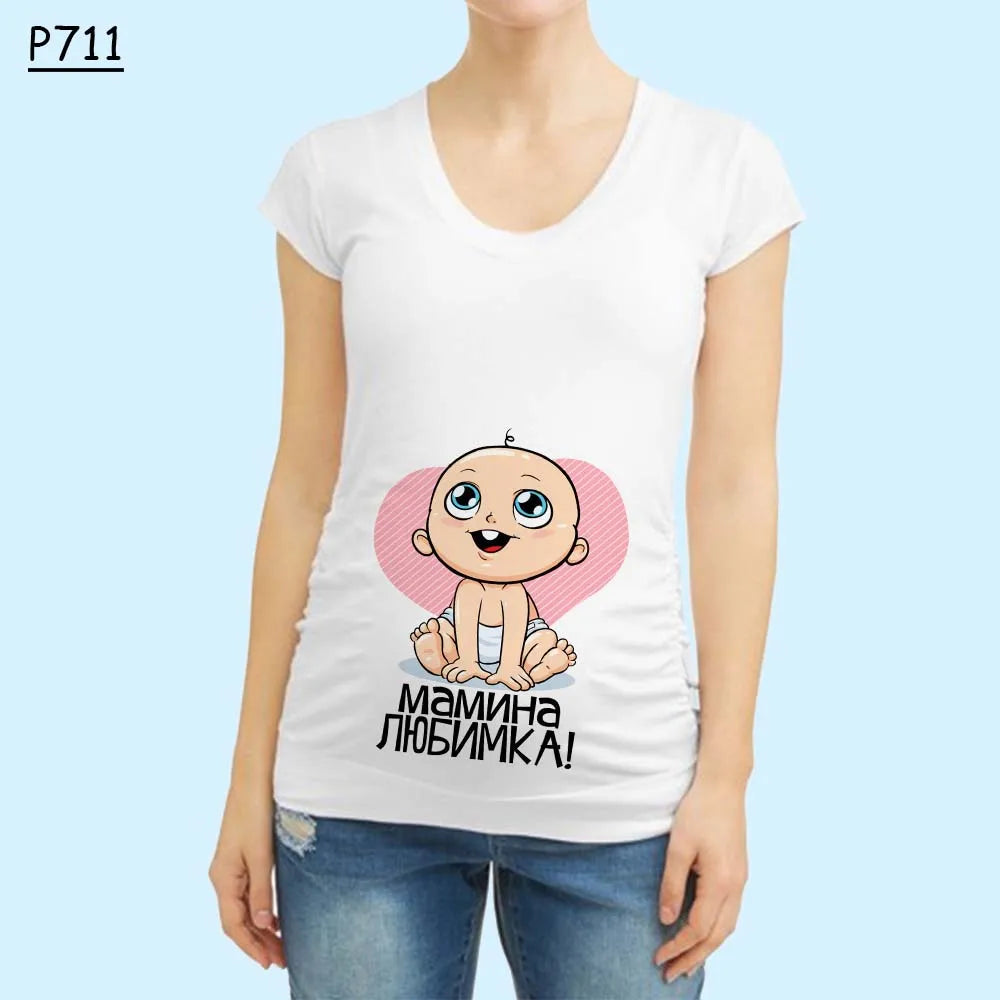 Cute Pregnant Women Maternity Clothes Baby Print Funny T-shirt - Summer Maternity Top, Pregnancy Announcement New Baby Tee
