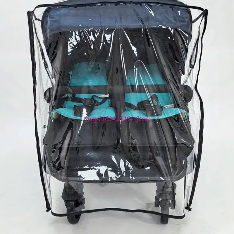 Double Stroller Rain Cover EVA Raincoat with Ventilated Design and Convenient Storage