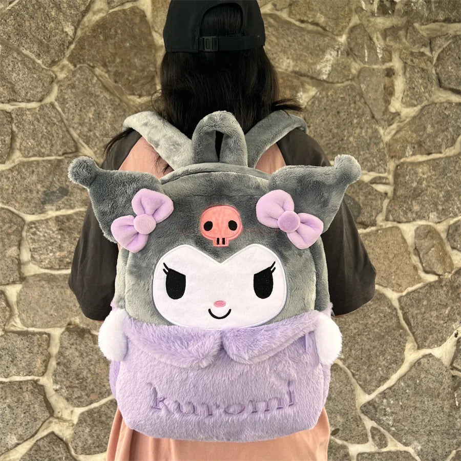Sanrio Cartoon Plush Backpack – Cinnamoroll, Kuromi, and My Melody Large Capacity Shoulder Bag for Kids