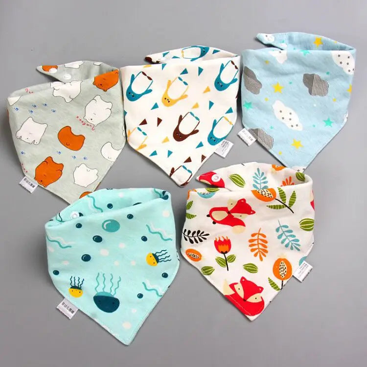 5-Piece Set – Baby Saliva Towel & Triangle Bandana Bibs – Pure Cotton Waterproof Absorbent Cloth for Newborn Boys & Girls - Kidzy Market