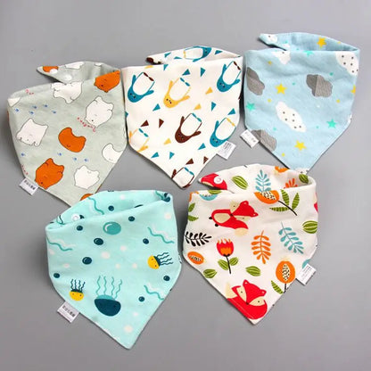 5-Piece Set – Baby Saliva Towel & Triangle Bandana Bibs – Pure Cotton Waterproof Absorbent Cloth for Newborn Boys & Girls - Kidzy Market