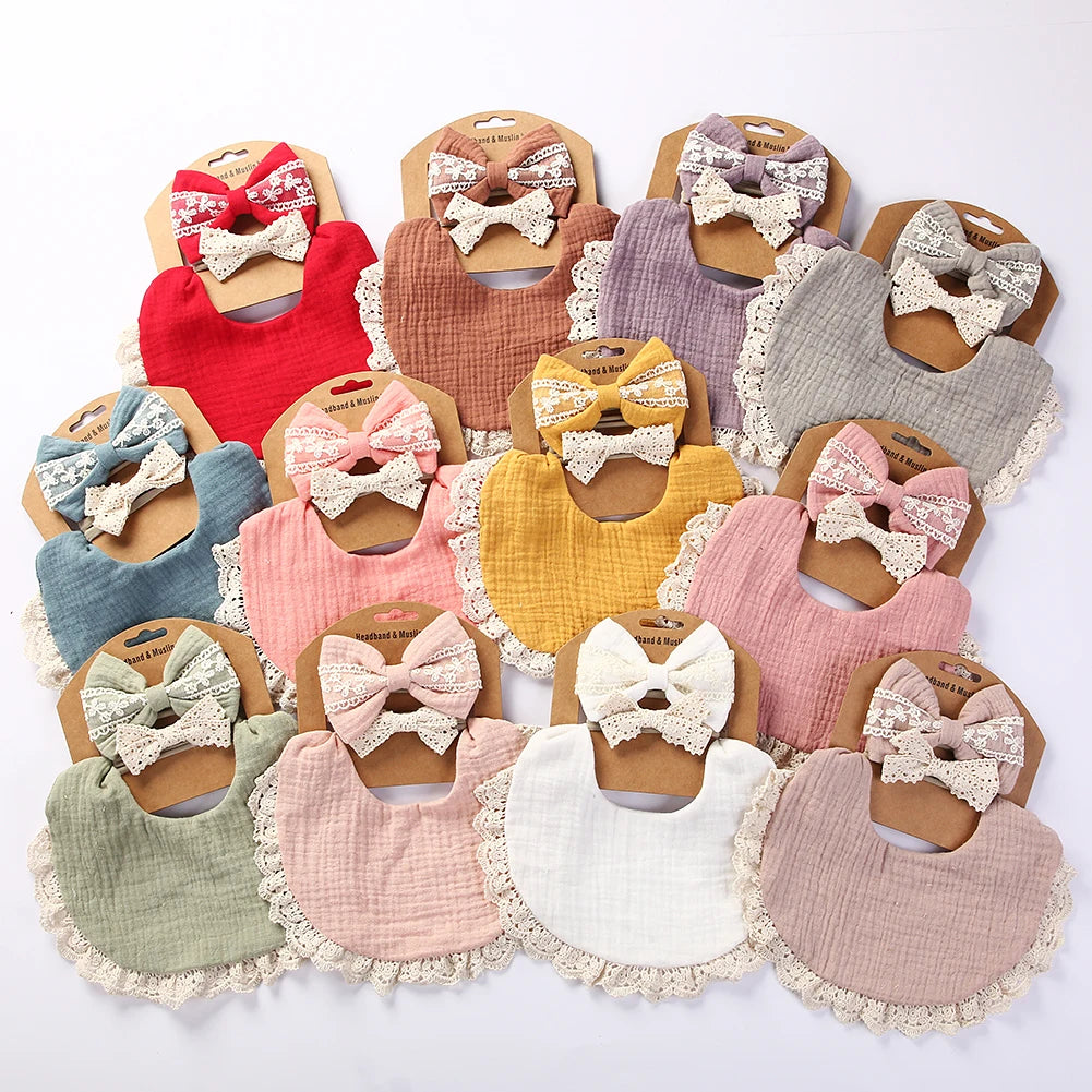 3Pcs/Set Muslin Cotton Bamboo Baby Bibs with Tassel Lace | Adjustable Feeding Drool Burp Cloths for Boys & Girls | Infant Scarf Towel Set - Kidzy Market