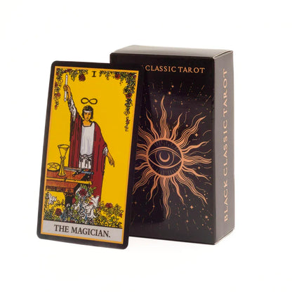 Black Classic Tarot Cards Deck (78 Pieces, Fortune-Telling Set with Guidebook, Family Game)