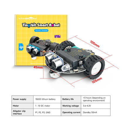 Yahboom Microbit Car, Programmable Coding Robotics for Microbit V2/V1, STEM Education Toy with Battery, CE RoHS Certified
