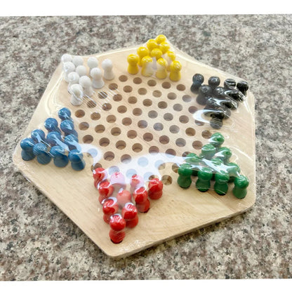 Hexagonal Checkers Parent-Child Puzzle Game Wooden Jumping Beads Educational Toy Board Game