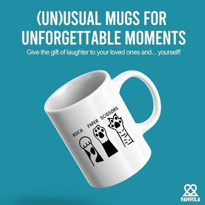 Rock Paper Scissors Cat Paw Ceramic Mug - Cat Lover Gift, 320 ml (11 oz) Coffee & Tea Mug