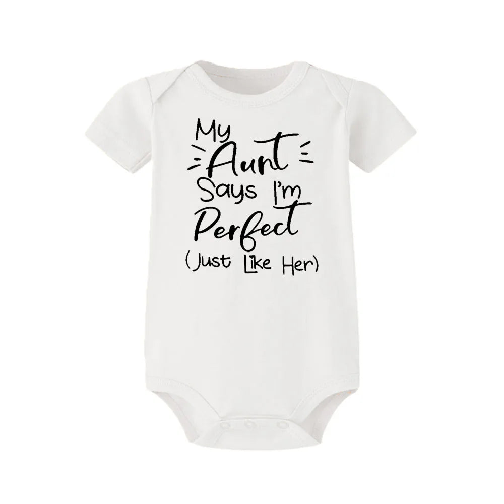 “My Aunt Says I’m Perfect” Letter Printed Infant Toddler Jumpsuit – Summer Newborn Bodysuit – Funny Auntie Baby Clothes – Baby Shower Gifts