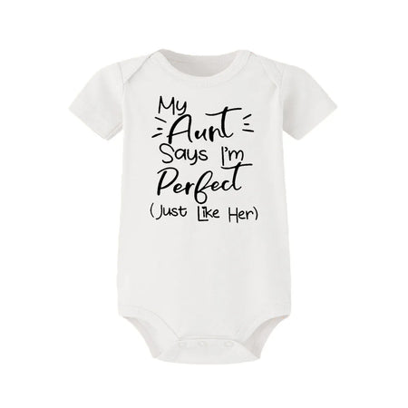 “My Aunt Says I’m Perfect” Letter Printed Infant Toddler Jumpsuit – Summer Newborn Bodysuit – Funny Auntie Baby Clothes – Baby Shower Gifts