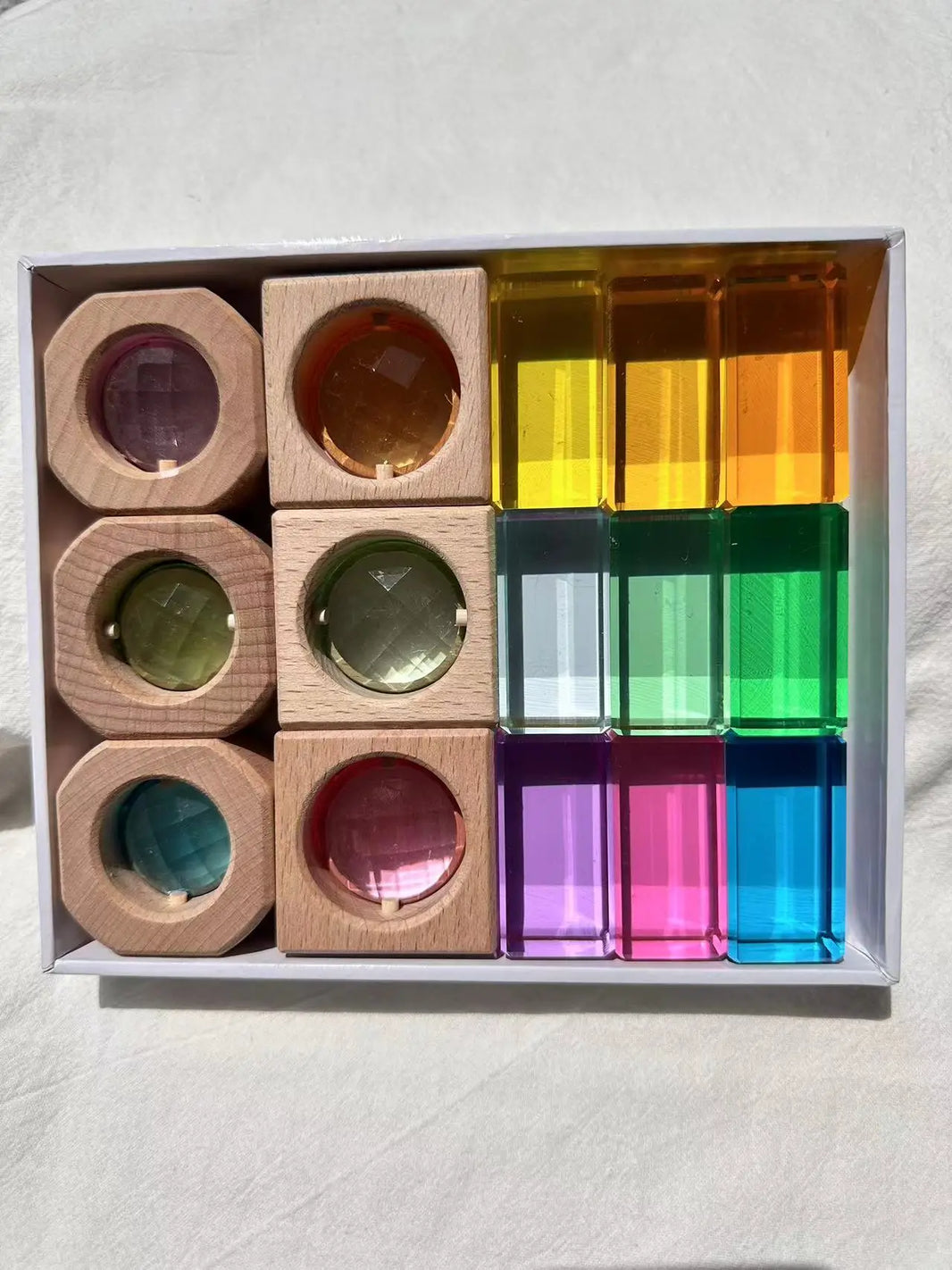 Wooden Montessori See-Through Blocks – Mixed Acrylic Gems Toy for Kids, Open Play Educational Toy