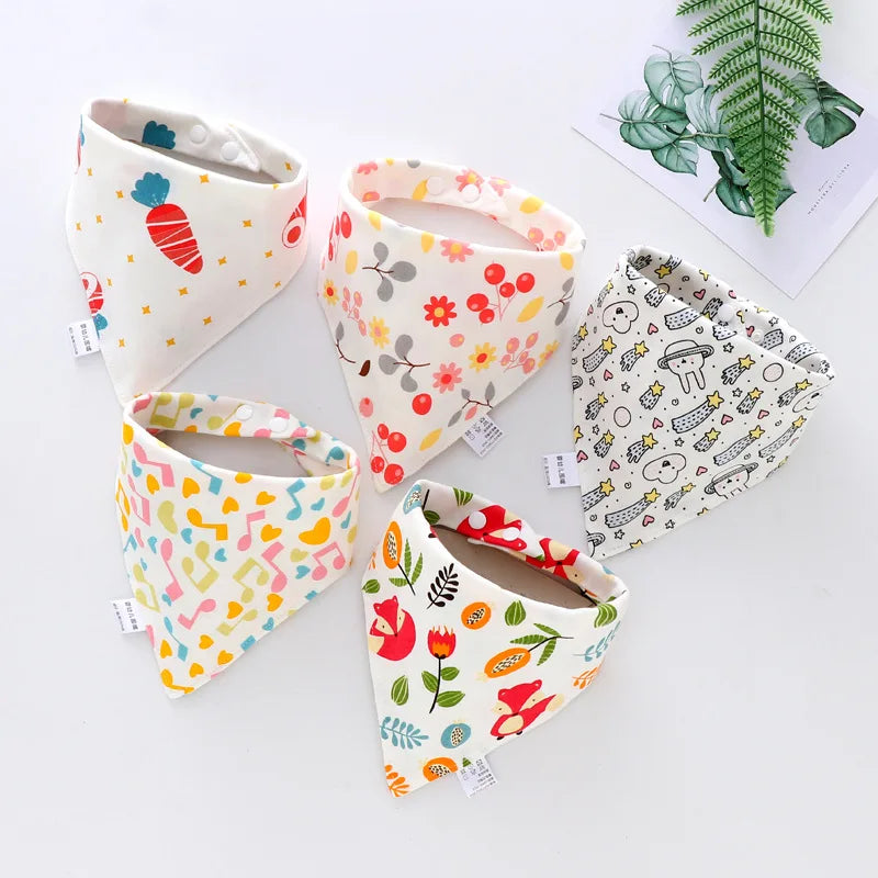 5-Piece Set – Baby Saliva Towel & Triangle Bandana Bibs – Pure Cotton Waterproof Absorbent Cloth for Newborn Boys & Girls - Kidzy Market