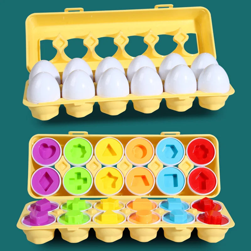 12 Matching Eggs Montessori Sensory Toy – Easter Chicken Color and Shape Sorting Educational Toy for Kids Gifts