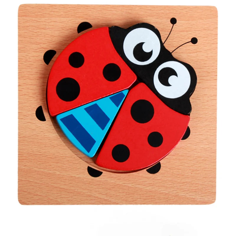 3D Puzzle Cartoon Animals – Montessori Wooden Block Toy, Educational Learning Game for Babies, Colorful Cognitive Intelligence Gift