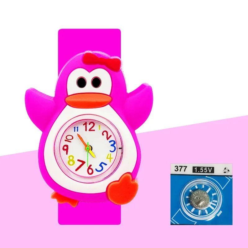 Children’s Cartoon Watch for Ages 2-14 Boys and Girls Soft Silicone Slap Bracelet Student Wristwatch