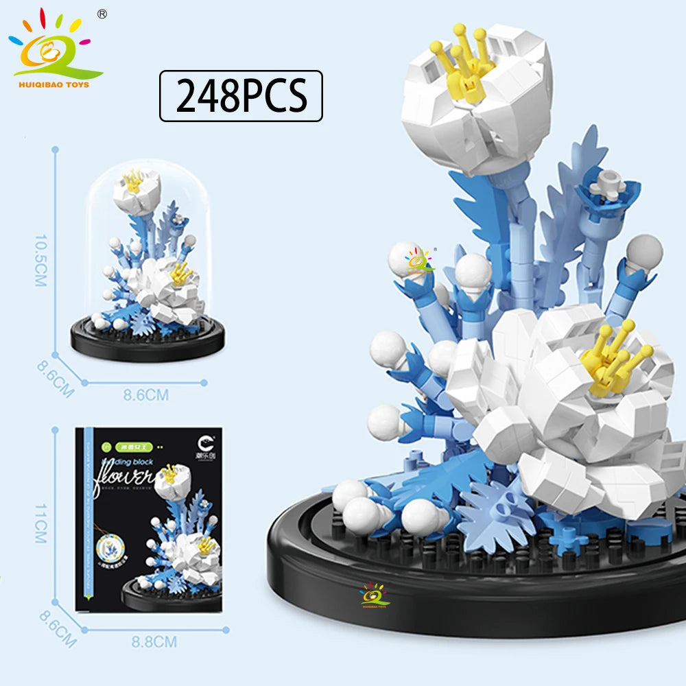 HUIQIBAO MOC Eternal Bouquet Micro Building Blocks – DIY Flower Model and Home Desk Decoration Toy for Kids