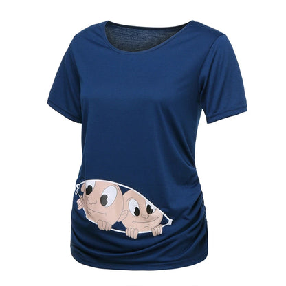 Summer Maternity Short Sleeve T-shirt Women Clothing Pregnant Zipper Twins Print Plus Size S-3XL Funny T-shirt Top Tees