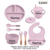 Personalized Cartoon Baby Plate – Silicone Tableware with Sucker Bowl, Food Tray, Sippy Cup, and Spoon – Baby Feeding Accessories