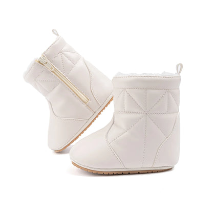 KIDSUN Warm Faux Leather Baby Boots, Fur Lining PU Outsole Boots, Winter Baby Shoes, Infant Indoor Outdoor Walking Shoes