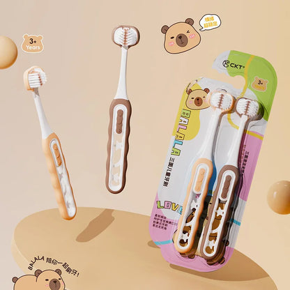 2Pcs Ultra Fine Soft Bristle Children's Toothbrush Set, 3-Sided Oral Cleaning for 3-12 Years Old