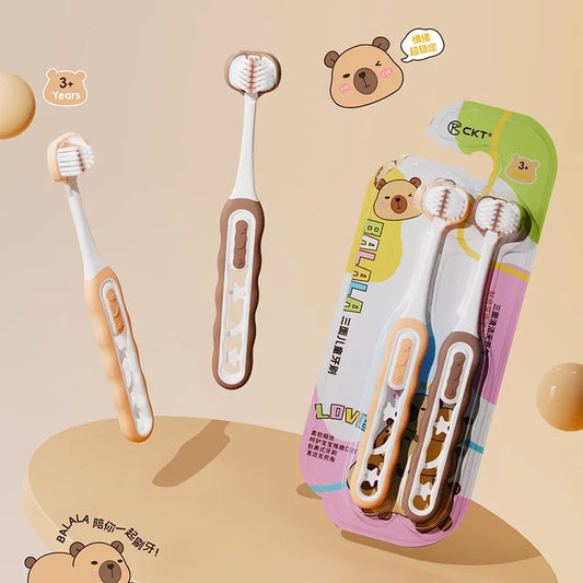 2Pcs Ultra Fine Soft Bristle Children's Toothbrush Set, 3-Sided Oral Cleaning for 3-12 Years Old