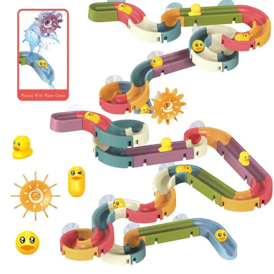 Baby DIY Assembling Track Slide Bath Toy Set with Suction Cups and Duck