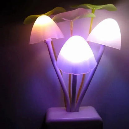 Novelty Mushroom Night Light EU & US Plug Light Sensor 220V 3-Color LED Mushroom Lamp