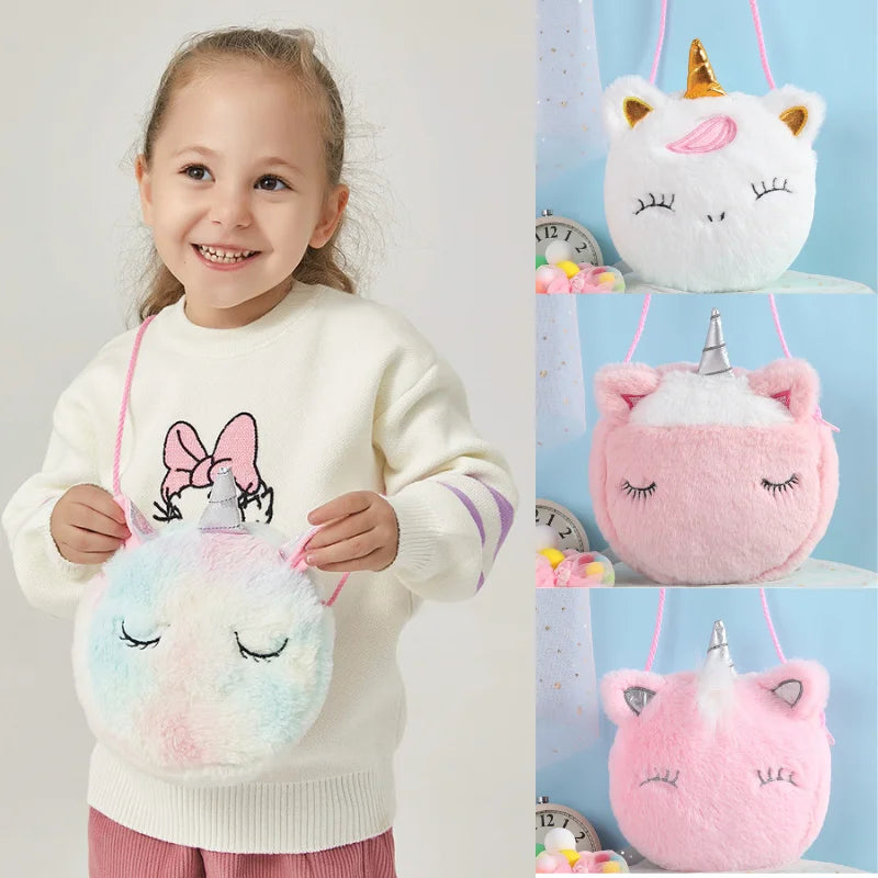 Fashion Cute Unicorn & Animal Messenger Bag for Girls – Plush Mini Shoulder Bag, Kids' Coin Purse & Princess Handbag - Kidzy Market