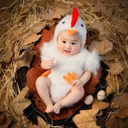 Newborn Photography Clothing Cute Chick Costume, Chicken Outfit with Hat and Bodysuit, Baby Photo Party Clothes for Studio Shooting