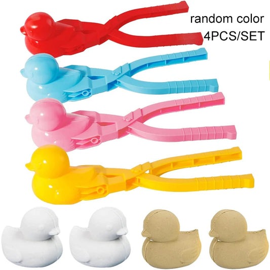 4-Piece Duck-Shaped Snowball Maker Clips Set for Outdoor Winter Play and Sand Molds