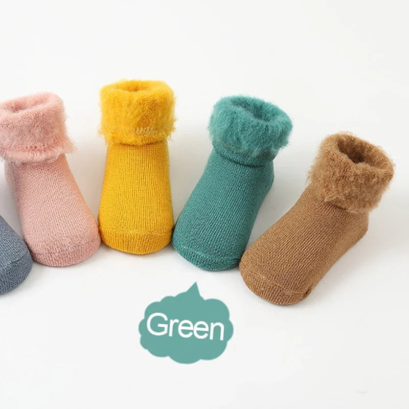 Winter Baby Newborn Warm Plush Socks - Candy Color Calf Floor Socks for Baby Boys & Girls | Autumn Thermal Cotton Socks for Toddlers