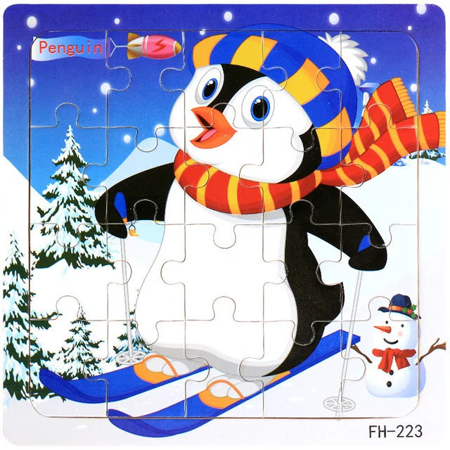 New 20 Piece Wooden 3D Puzzle, Cartoon Animal & Vehicle Jigsaw, Montessori Educational Toy for Kids, Baby 1-3 Years