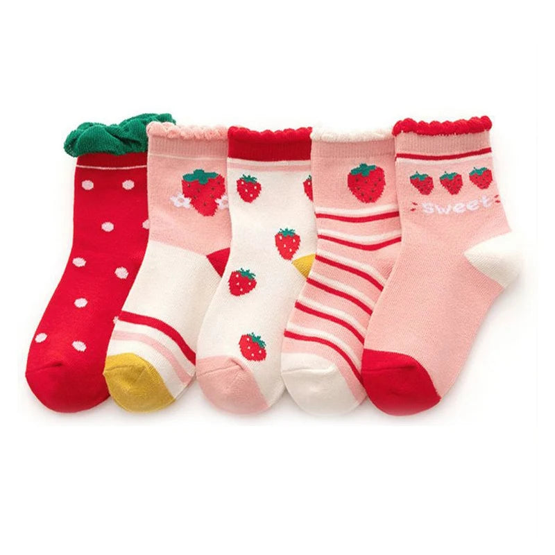 5 Pairs Cartoon Bear Children’s Middle Tube Socks - Autumn & Winter Keep Warm Sport Socks for Girls & Boys | Baby Cotton Socks for Kids