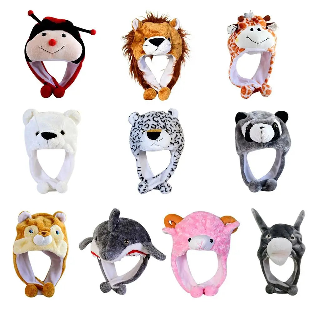 Plush Animal Earflap Hat with Moving Ears & Neck Warmer — 60 cm (23.6 in) Adult Cosplay Party Beanie