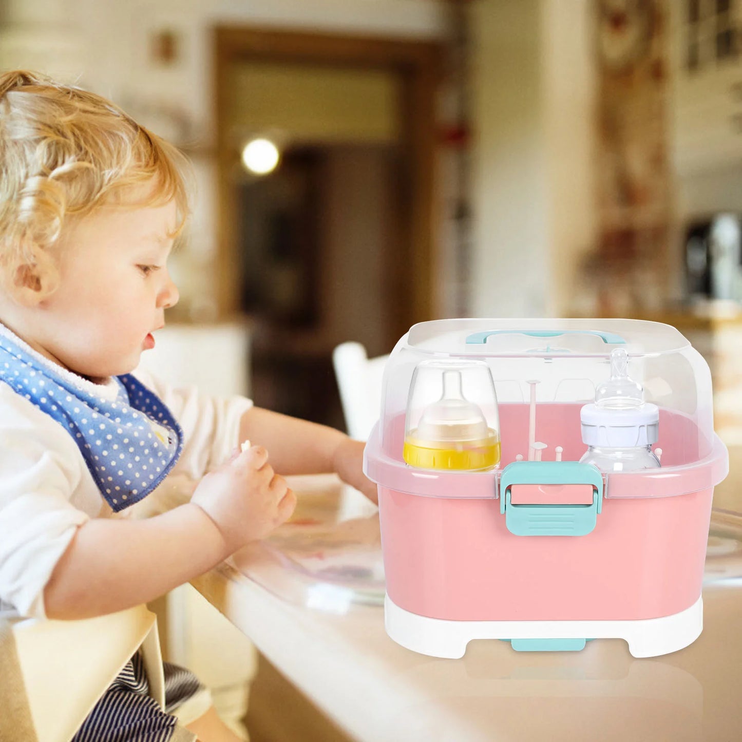 Baby Bottle Drying Rack – PP Material Detachable Drain Net Storage Box for Cups, Straws & Pacifiers
